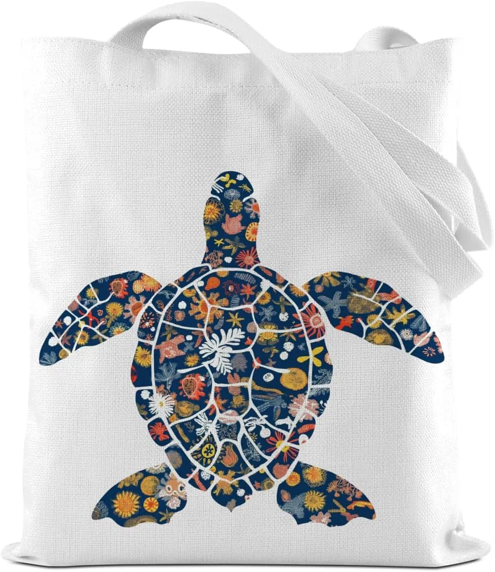 Turtle Gifts Shark Gifts Tote Bag, Hedgehog Horse Gifts for Women Girls, Animals Reusable Grocery Bag Shopping Bag