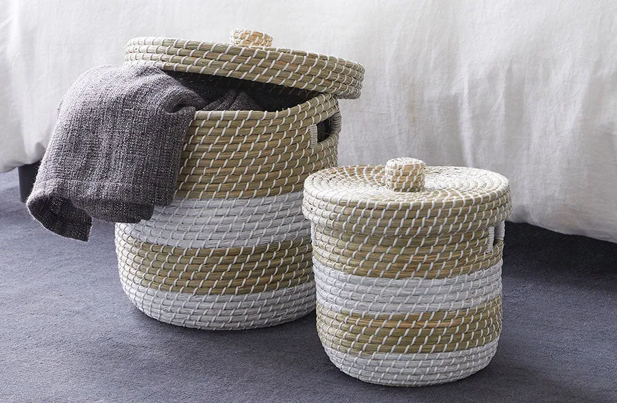 Two-Toned Seagrass Storage Baskets, Set of 2