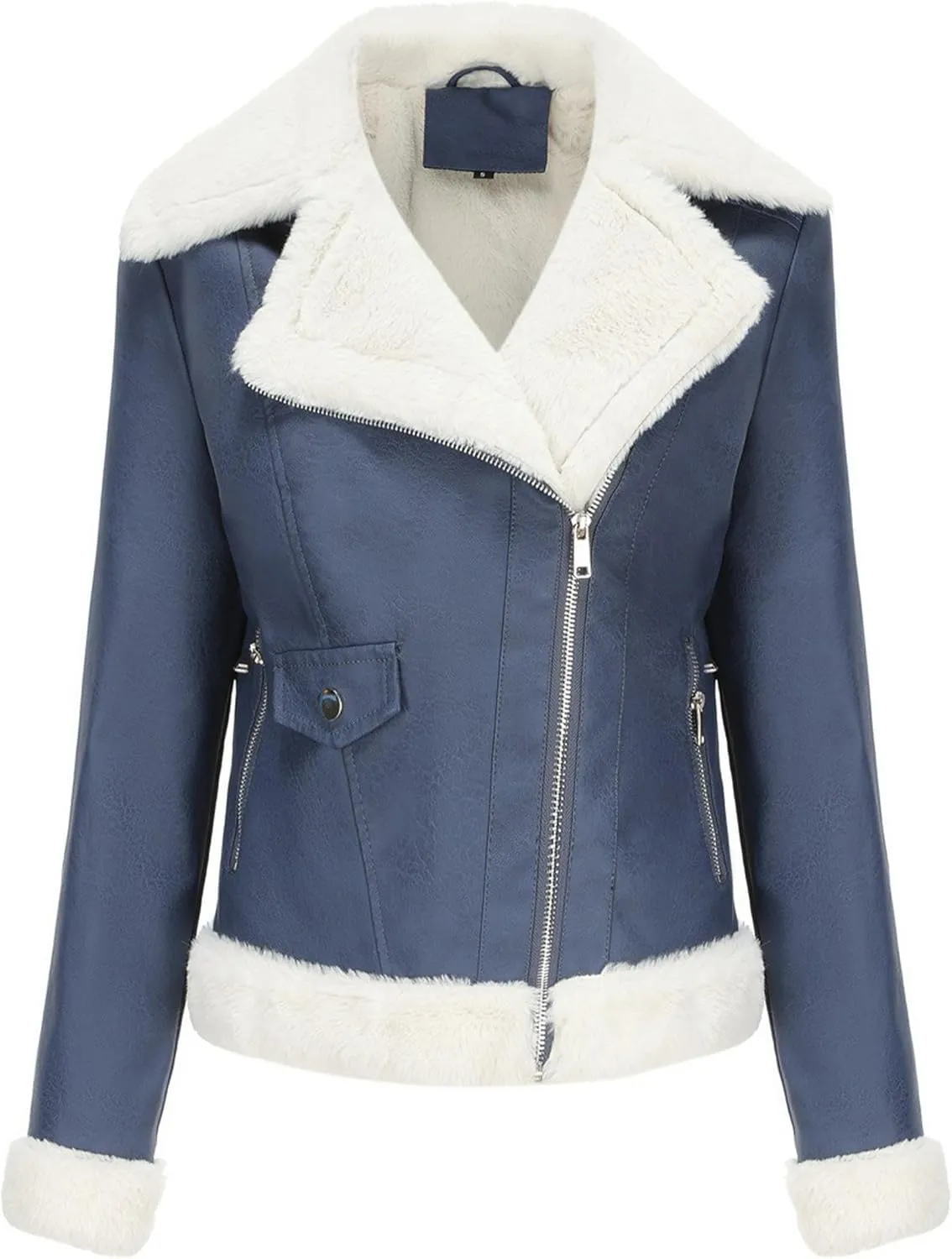 TYQQU Lady Long Sleeve Thick Jacekt PU Sherpa Lined Warm Coat Winter Cropped Lapel Collar Coat