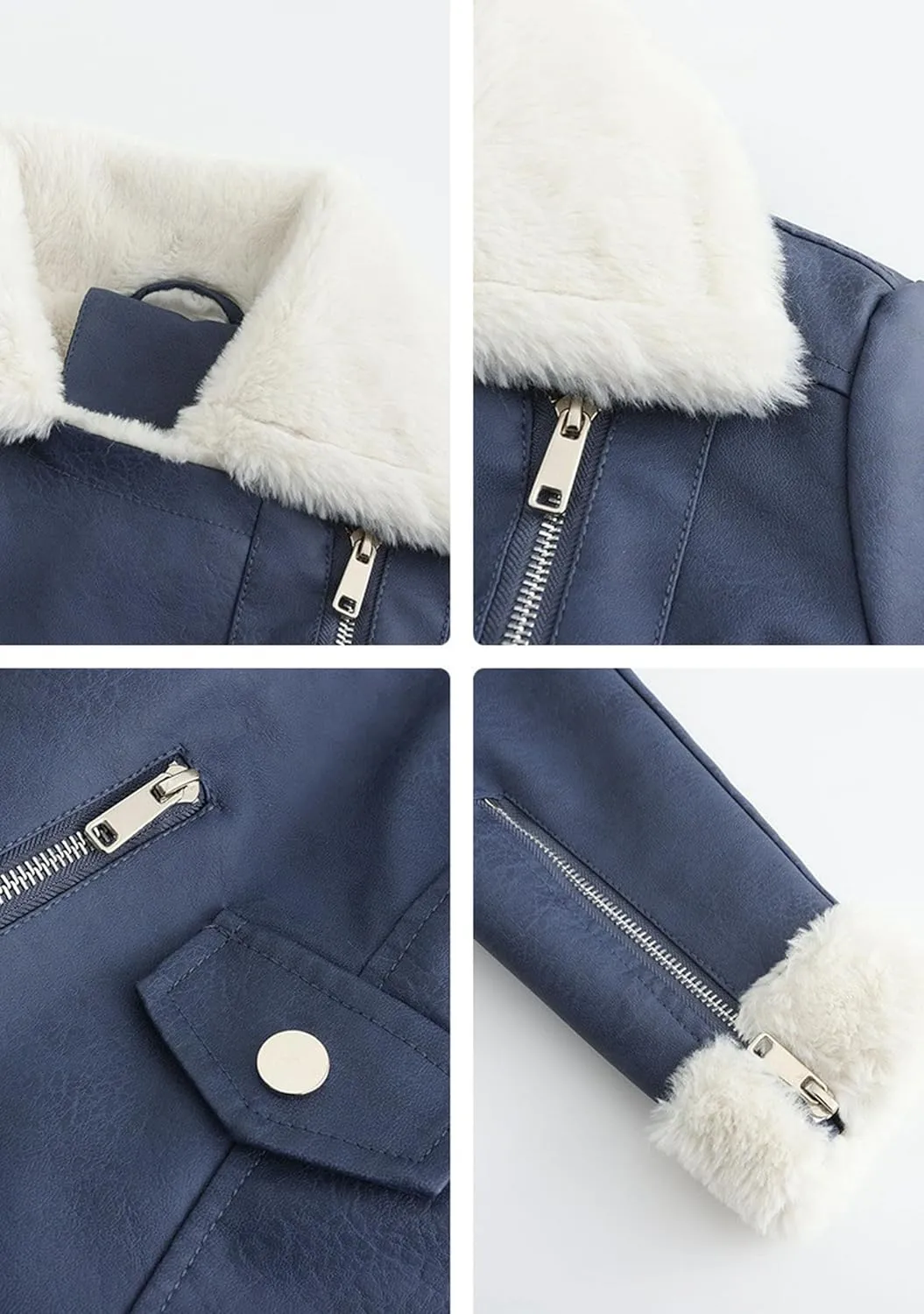 TYQQU Lady Long Sleeve Thick Jacekt PU Sherpa Lined Warm Coat Winter Cropped Lapel Collar Coat