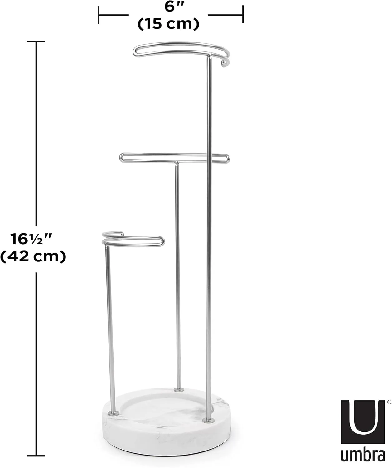 Umbra 299471-491 Tesora 3-Tier Jewelry Stand, Earring Holder, Accessory Organizer and Display, White/Nickel