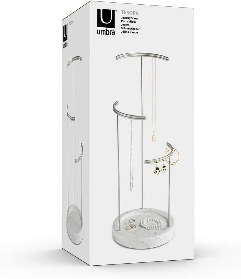 Umbra 299471-491 Tesora 3-Tier Jewelry Stand, Earring Holder, Accessory Organizer and Display, White/Nickel