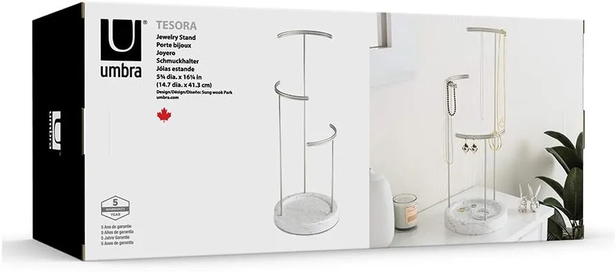 Umbra 299471-491 Tesora 3-Tier Jewelry Stand, Earring Holder, Accessory Organizer and Display, White/Nickel