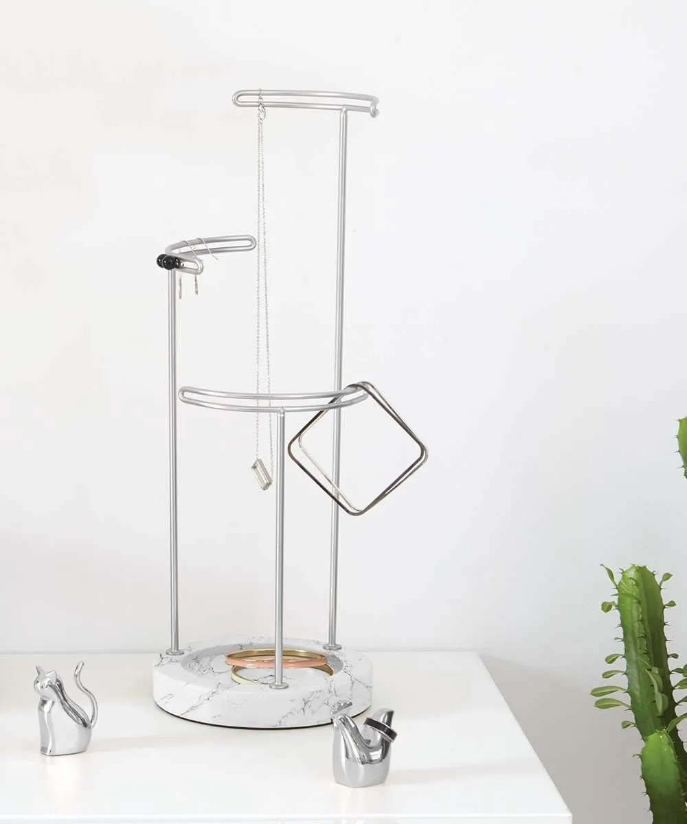Umbra 299471-491 Tesora 3-Tier Jewelry Stand, Earring Holder, Accessory Organizer and Display, White/Nickel