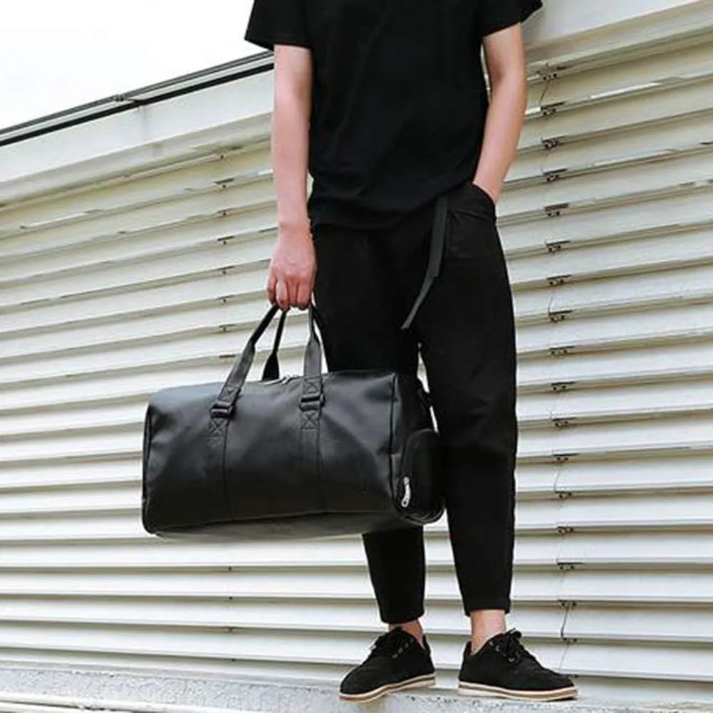 Unisex Travel Bag Waterproof Duffel Bag,Unisex Large Capacity Travel Duffle Faux Leather Gym Fitness Tote Shoulder Bag Black L