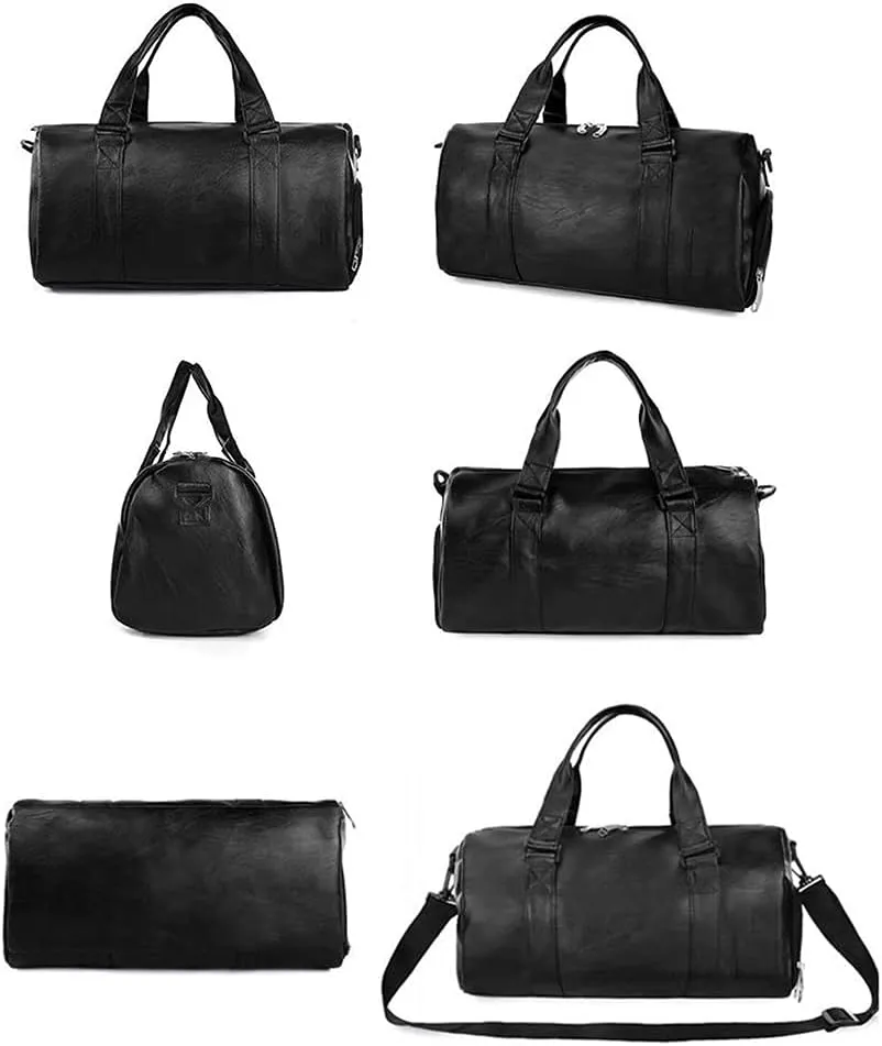 Unisex Travel Bag Waterproof Duffel Bag,Unisex Large Capacity Travel Duffle Faux Leather Gym Fitness Tote Shoulder Bag Black L