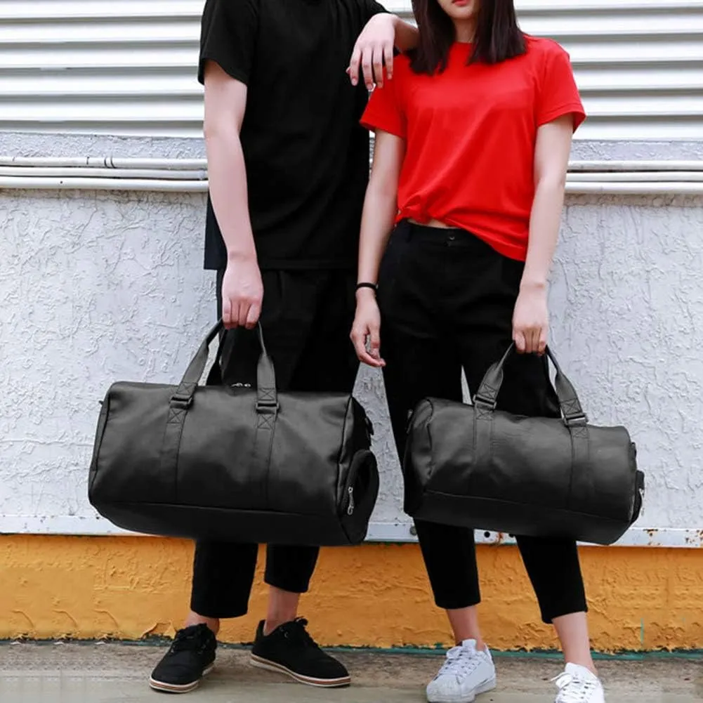 Unisex Travel Bag Waterproof Duffel Bag,Unisex Large Capacity Travel Duffle Faux Leather Gym Fitness Tote Shoulder Bag Black L