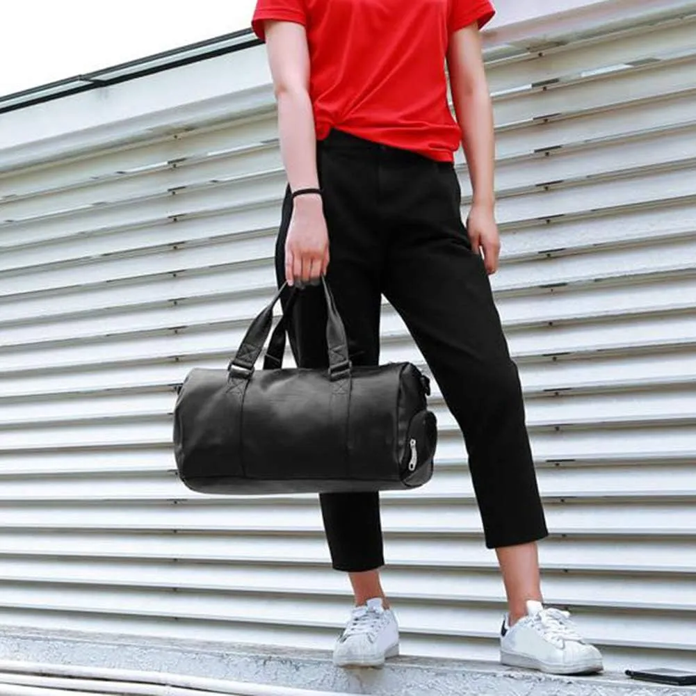 Unisex Travel Bag Waterproof Duffel Bag,Unisex Large Capacity Travel Duffle Faux Leather Gym Fitness Tote Shoulder Bag Black L