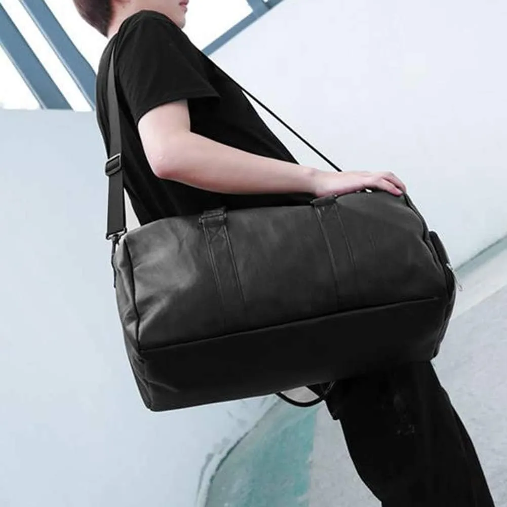 Unisex Travel Bag Waterproof Duffel Bag,Unisex Large Capacity Travel Duffle Faux Leather Gym Fitness Tote Shoulder Bag Black L
