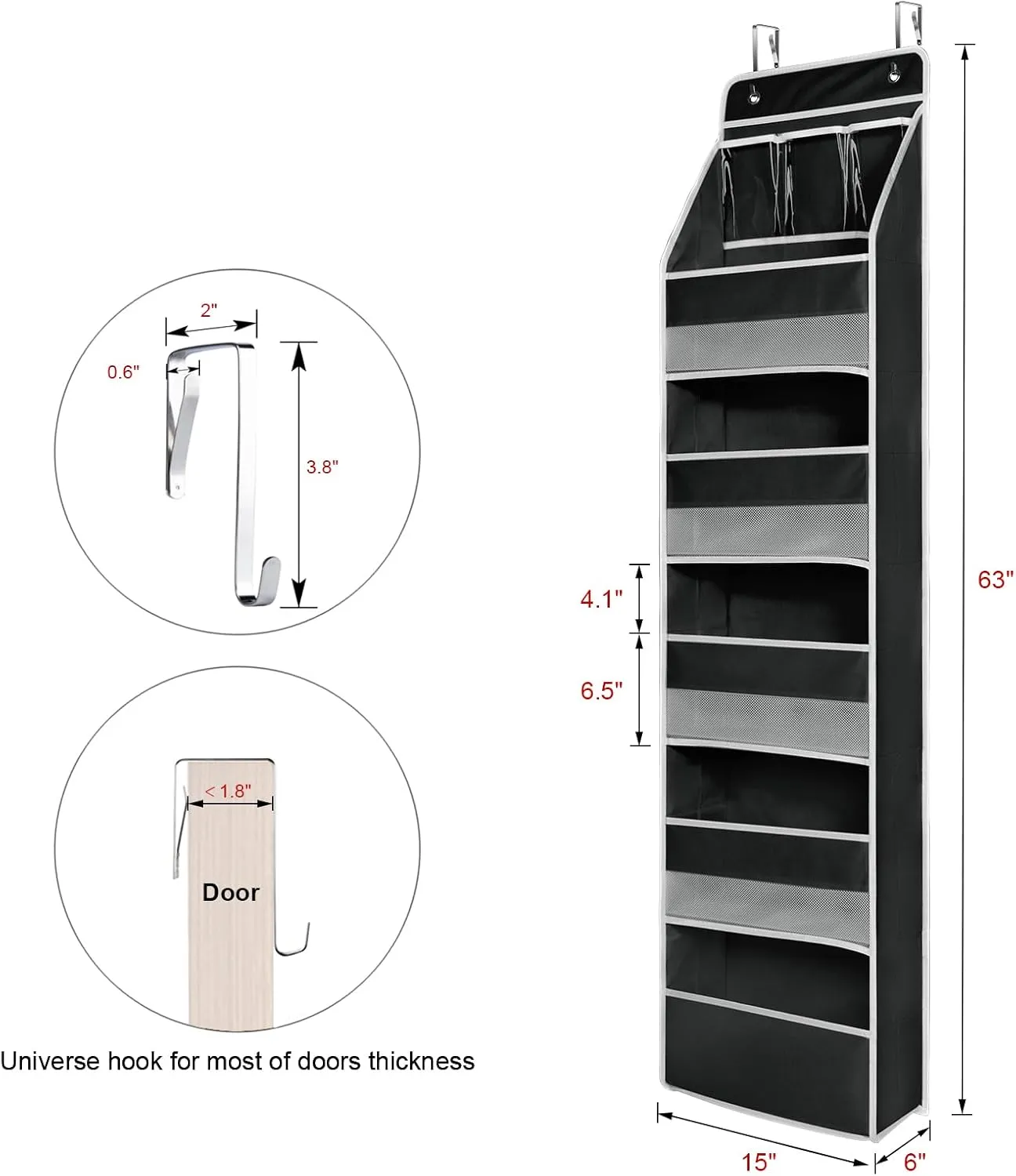 Univivi 6-Shelf Door Hanging Organizer Baby Door Storage Wall Mount Storage with 3 Small PVC Pockets and 5 Large Pockets for Baby Stuff, Toiletries and Sundries