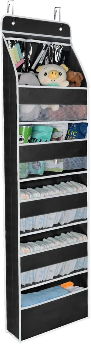 Univivi 6-Shelf Door Hanging Organizer Baby Door Storage Wall Mount Storage with 3 Small PVC Pockets and 5 Large Pockets for Baby Stuff, Toiletries and Sundries