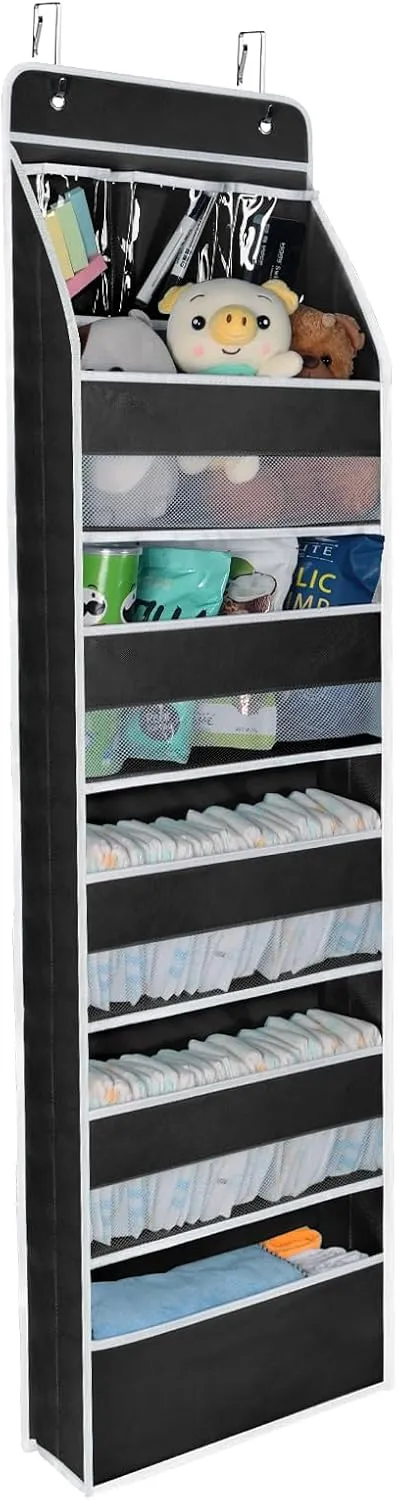 Univivi 6-Shelf Door Hanging Organizer Baby Door Storage Wall Mount Storage with 3 Small PVC Pockets and 5 Large Pockets for Baby Stuff, Toiletries and Sundries