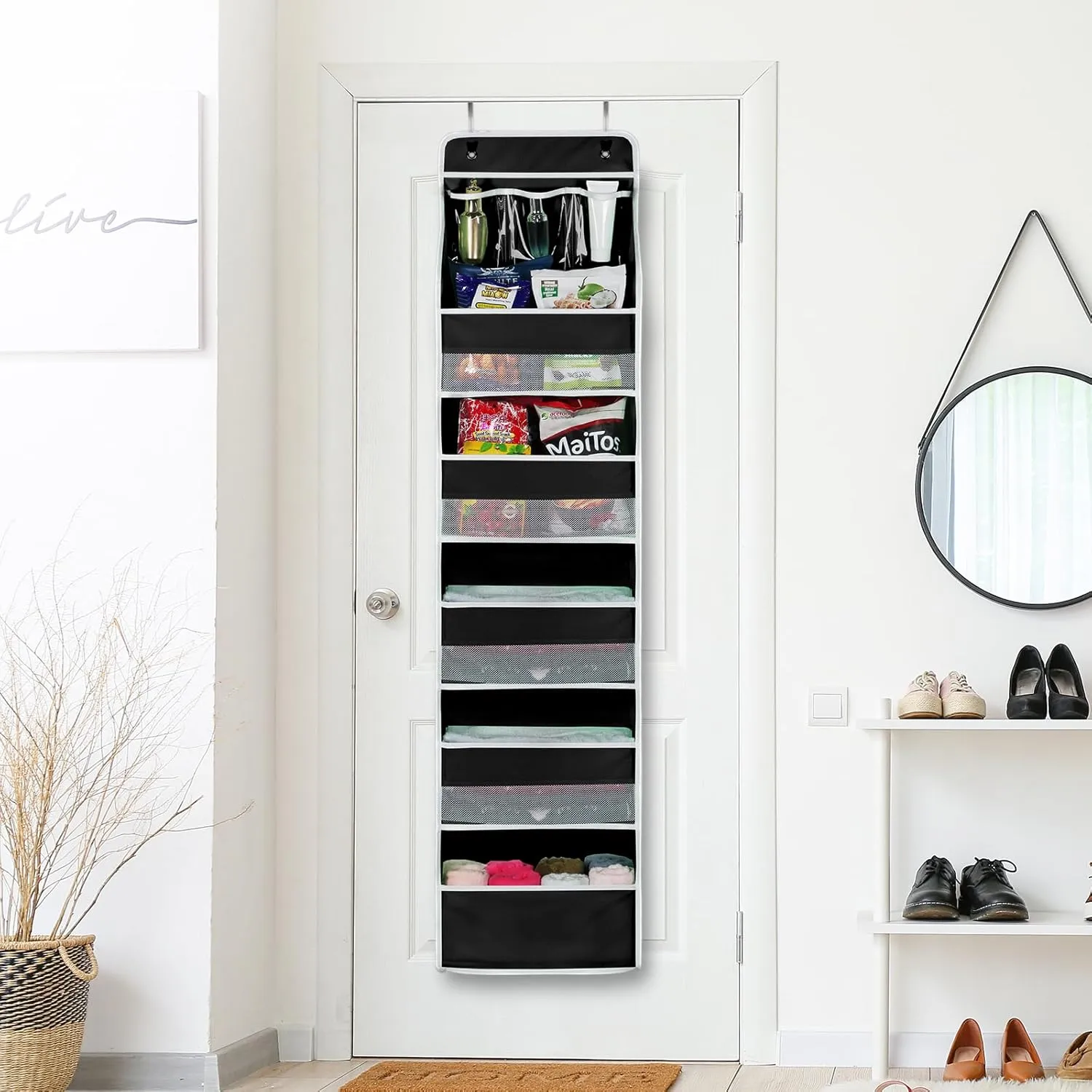 Univivi 6-Shelf Door Hanging Organizer Baby Door Storage Wall Mount Storage with 3 Small PVC Pockets and 5 Large Pockets for Baby Stuff, Toiletries and Sundries