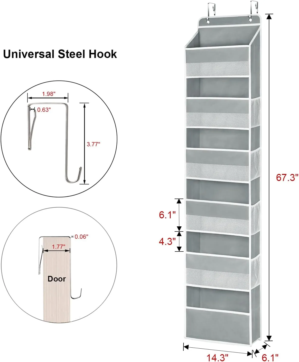 Univivi Door Hanging Organizer Nursery Closet Cabinet Baby Storage with 6 Large Compartments and 8 Side Pockets for Cosmetics, Toys and Sundries