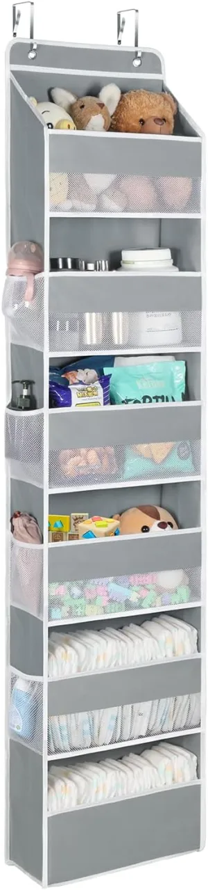 Univivi Door Hanging Organizer Nursery Closet Cabinet Baby Storage with 6 Large Compartments and 8 Side Pockets for Cosmetics, Toys and Sundries