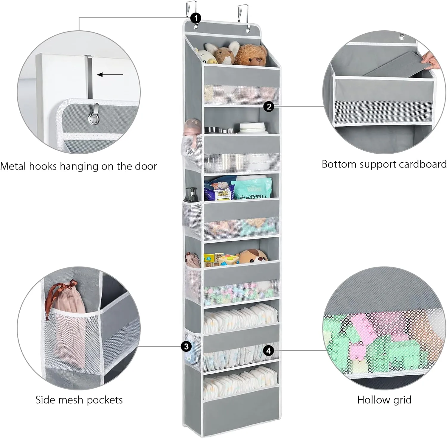 Univivi Door Hanging Organizer Nursery Closet Cabinet Baby Storage with 6 Large Compartments and 8 Side Pockets for Cosmetics, Toys and Sundries