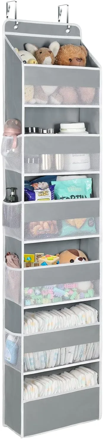 Univivi Door Hanging Organizer Nursery Closet Cabinet Baby Storage with 6 Large Compartments and 8 Side Pockets for Cosmetics, Toys and Sundries