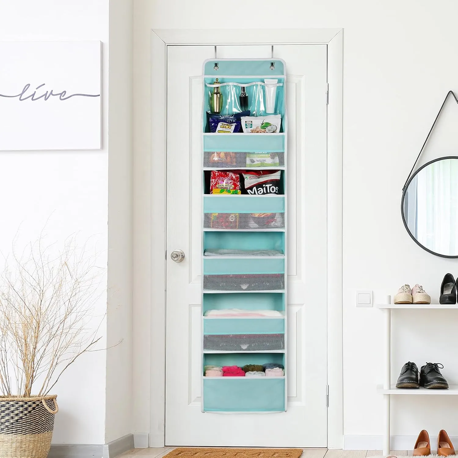Univivi Door Hanging Organizer Nursery Door Hanging Storage Closet with 5 Large Pockets and 3 Small PVC Pockets Over Door Organizer for Cosmetics, Toys and Sundries (Blue)