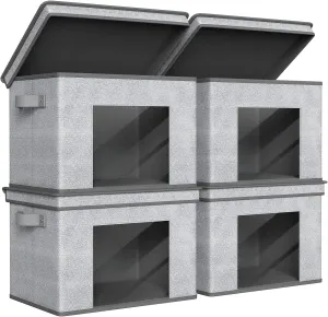 Univivi Foldable Fabric Storage Boxes Large Storage Bins with Lids [4-Pack] Collapsible Storage Cubes Organizer Containers Organization Baskets for Home, Bedroom, Closet (Gray, 17“ x 12” x 12")