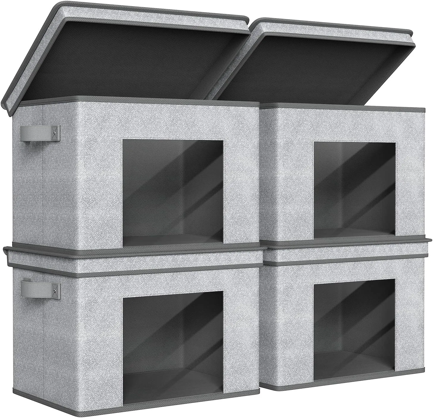 Univivi Foldable Fabric Storage Boxes Large Storage Bins with Lids [4-Pack] Collapsible Storage Cubes Organizer Containers Organization Baskets for Home, Bedroom, Closet (Gray, 17“ x 12” x 12")