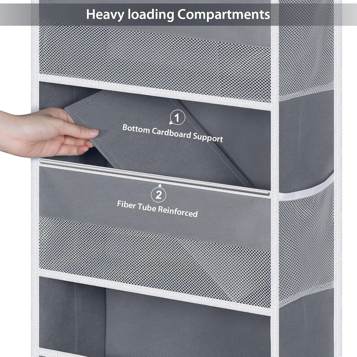 Univivi Over Door Hanging Organizer Storage with 5 Large Pockets and 2 Small PVC Pockets for Cosmetics Wall Hanging Storage Organizer for Pantry Baby Nursery Bathroom Closet Dorm(Grey)