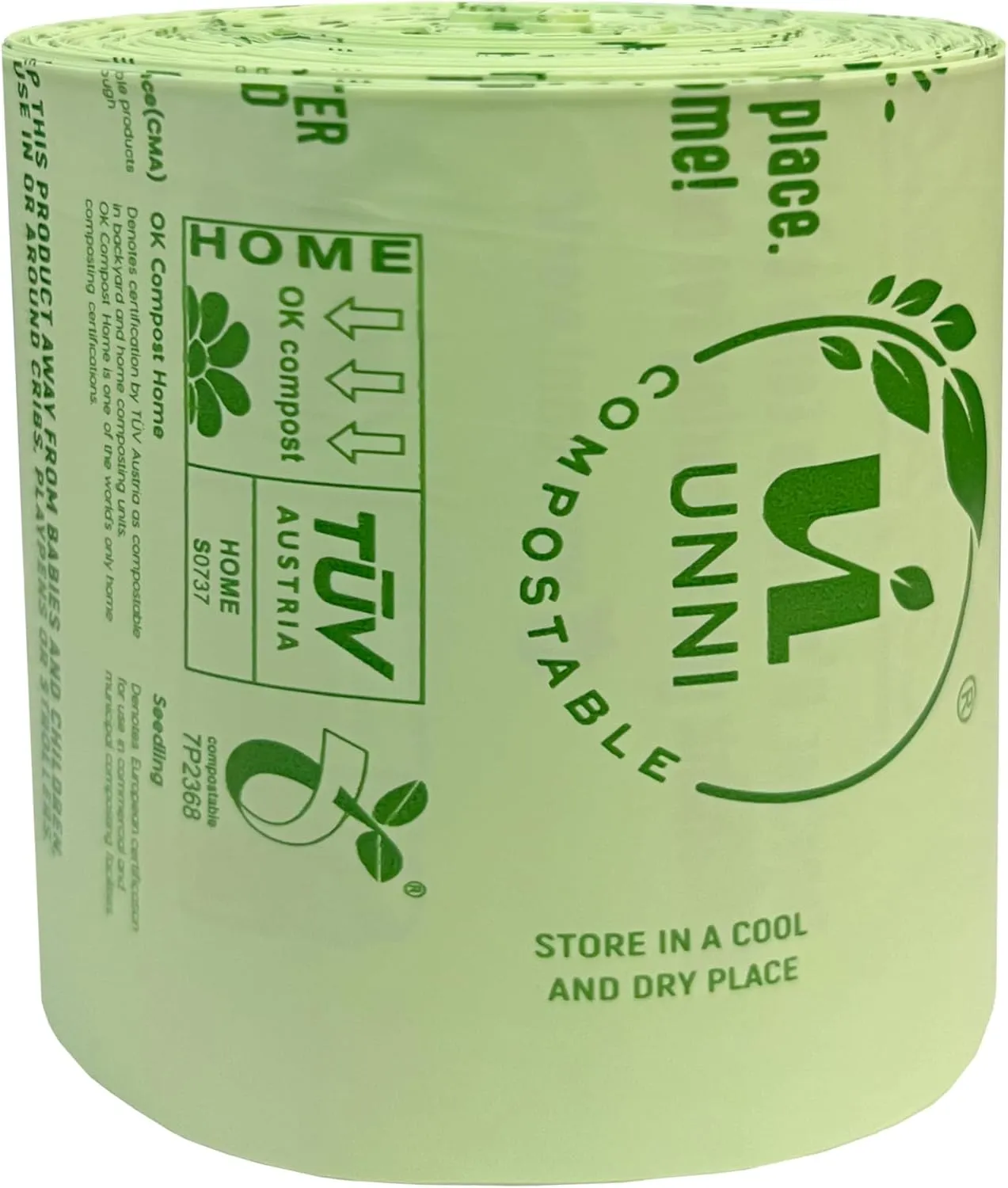 UNNI Compostable Liner Bags, 3 Gallon, 11.35 Liter, 600 Count, Extra Thick 0.71 Mil, Small Kitchen Food Scrap Waste Bags, ASTM D6400, US BPI, CMA and Europe OK compost HOME Certified, San Francisco
