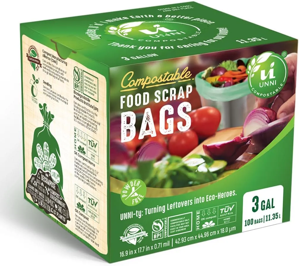 UNNI Compostable Liner Bags, 3 Gallon, 11.35 Liter, 600 Count, Extra Thick 0.71 Mil, Small Kitchen Food Scrap Waste Bags, ASTM D6400, US BPI, CMA and Europe OK compost HOME Certified, San Francisco