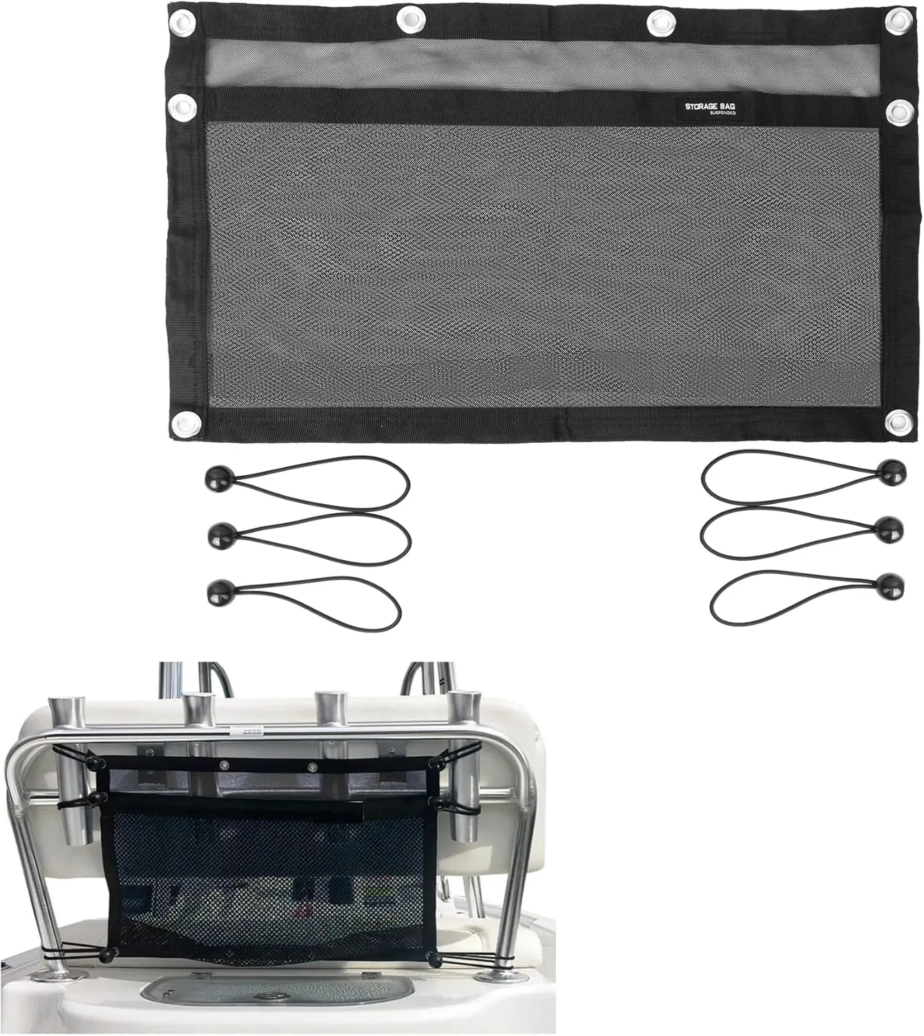 Upgrade Boat Storage Bag,Mesh Suspended Storage Organizer, Cargo Net Pocket Organizer Pouch Bag,Boat,Truck SUV Travel Long Road Trip Camping Interior Accessories with 6 pcs Elastic Ring (24 INCH)