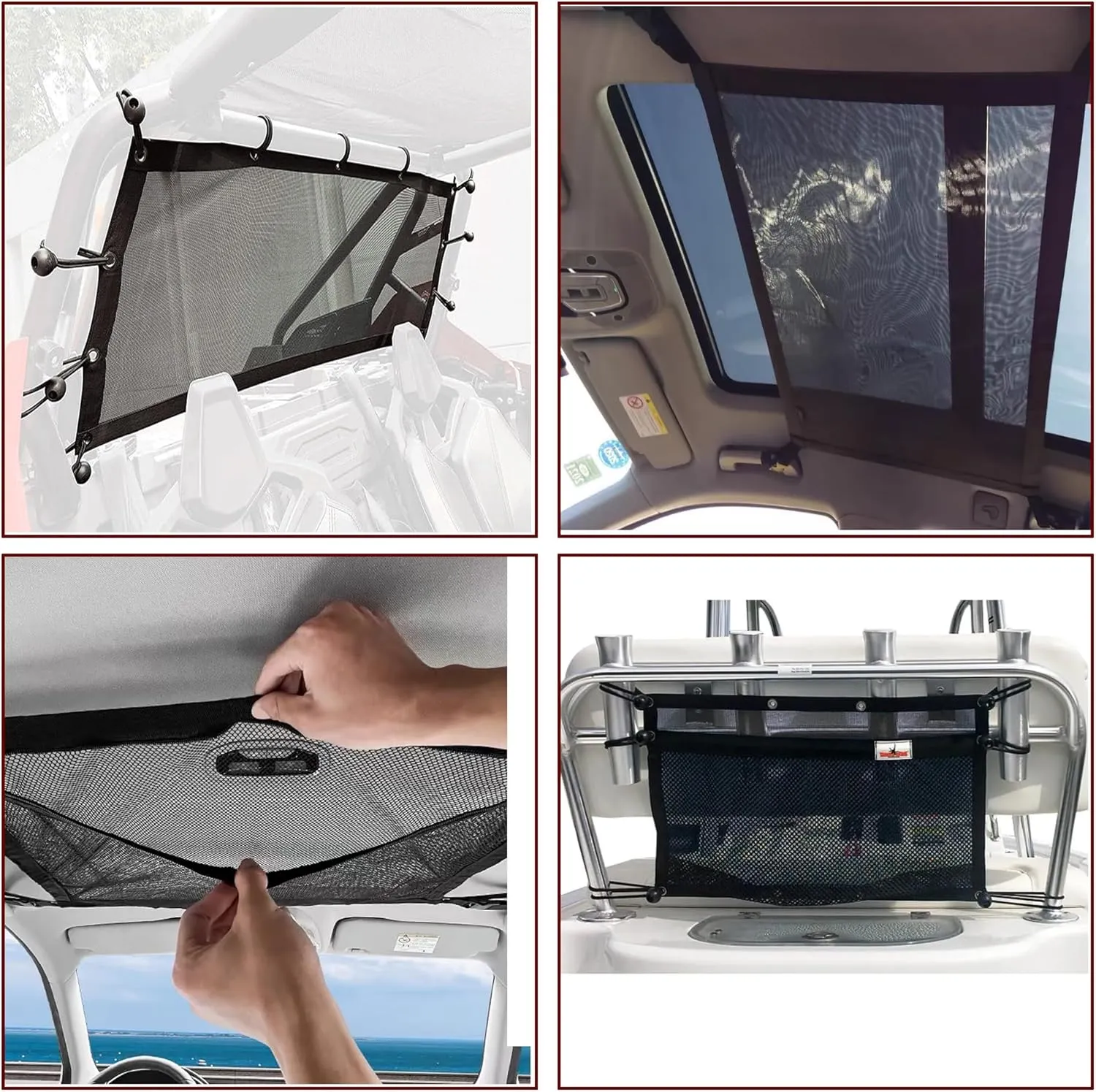 Upgrade Boat Storage Bag,Mesh Suspended Storage Organizer, Cargo Net Pocket Organizer Pouch Bag,Boat,Truck SUV Travel Long Road Trip Camping Interior Accessories with 6 pcs Elastic Ring (24 INCH)