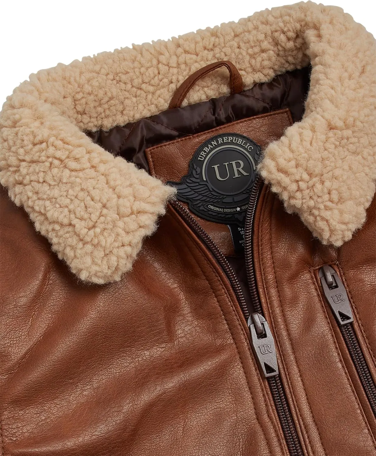 URBAN REPUBLIC Boys' Faux Leather Jacket - Aviator Bomber Outerwear Coat with Sherpa Collar and Chest Pocket (Sizes: 8-20)