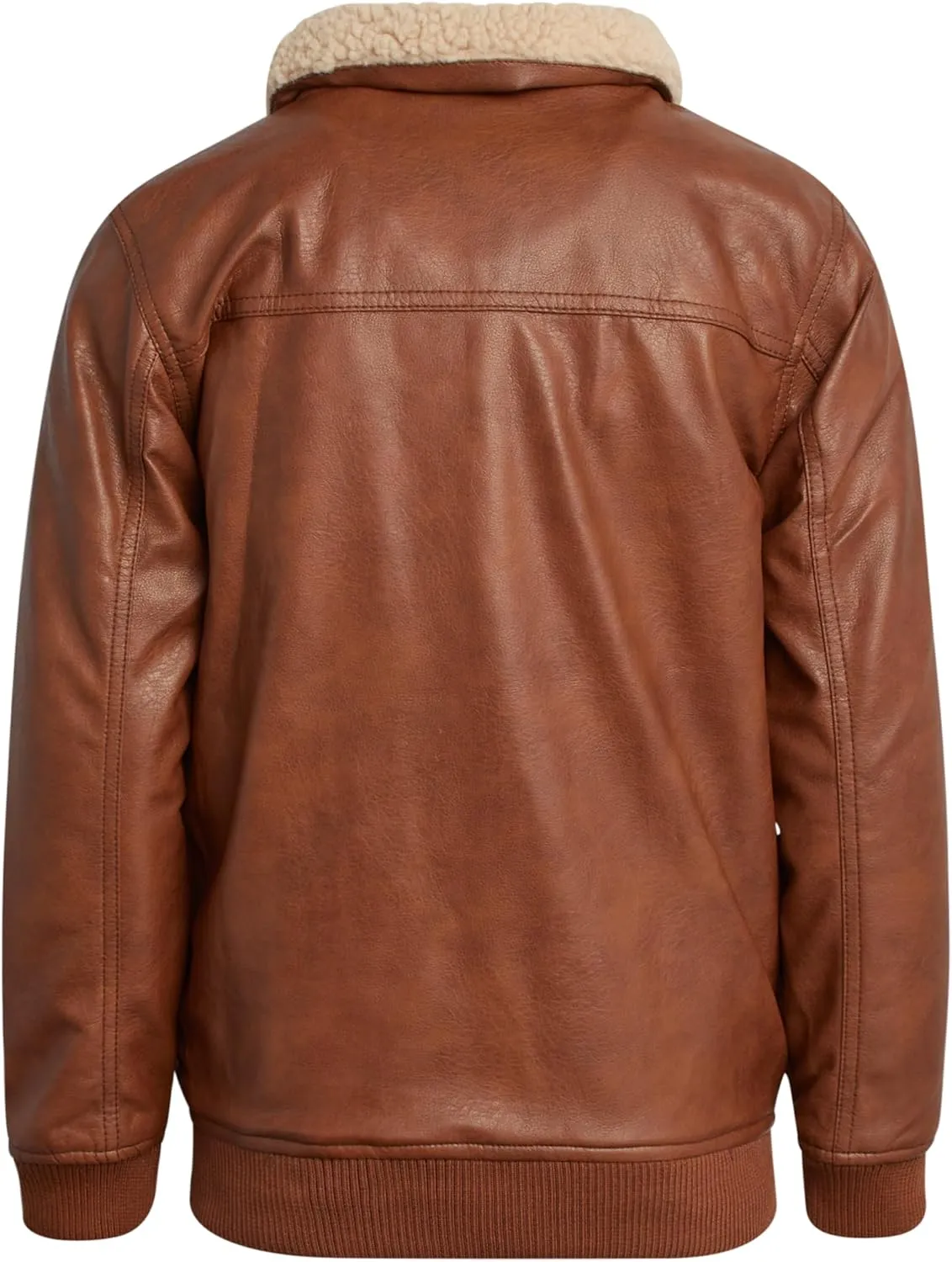 URBAN REPUBLIC Boys' Faux Leather Jacket - Aviator Bomber Outerwear Coat with Sherpa Collar and Chest Pocket (Sizes: 8-20)