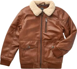 URBAN REPUBLIC Boys' Faux Leather Jacket - Aviator Bomber Outerwear Coat with Sherpa Collar and Chest Pocket (Sizes: 8-20)