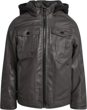 URBAN REPUBLIC Boys’ Jacket – Faux Leather Biker Jacket – Casual Sherpa Lined Moto Jacket with Sweatshirt Hood (4-20)