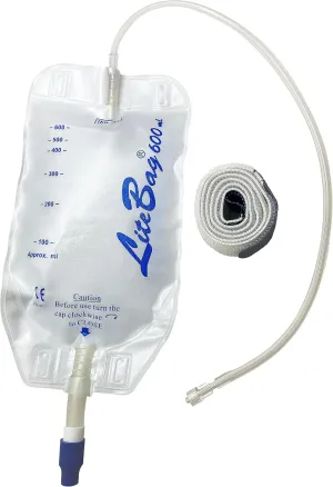 Urine Drainage Bag, 600mL with Anti-Reflux Valve, 50cm Silicone Tube and Cloth Backing 1300/0061 (1)
