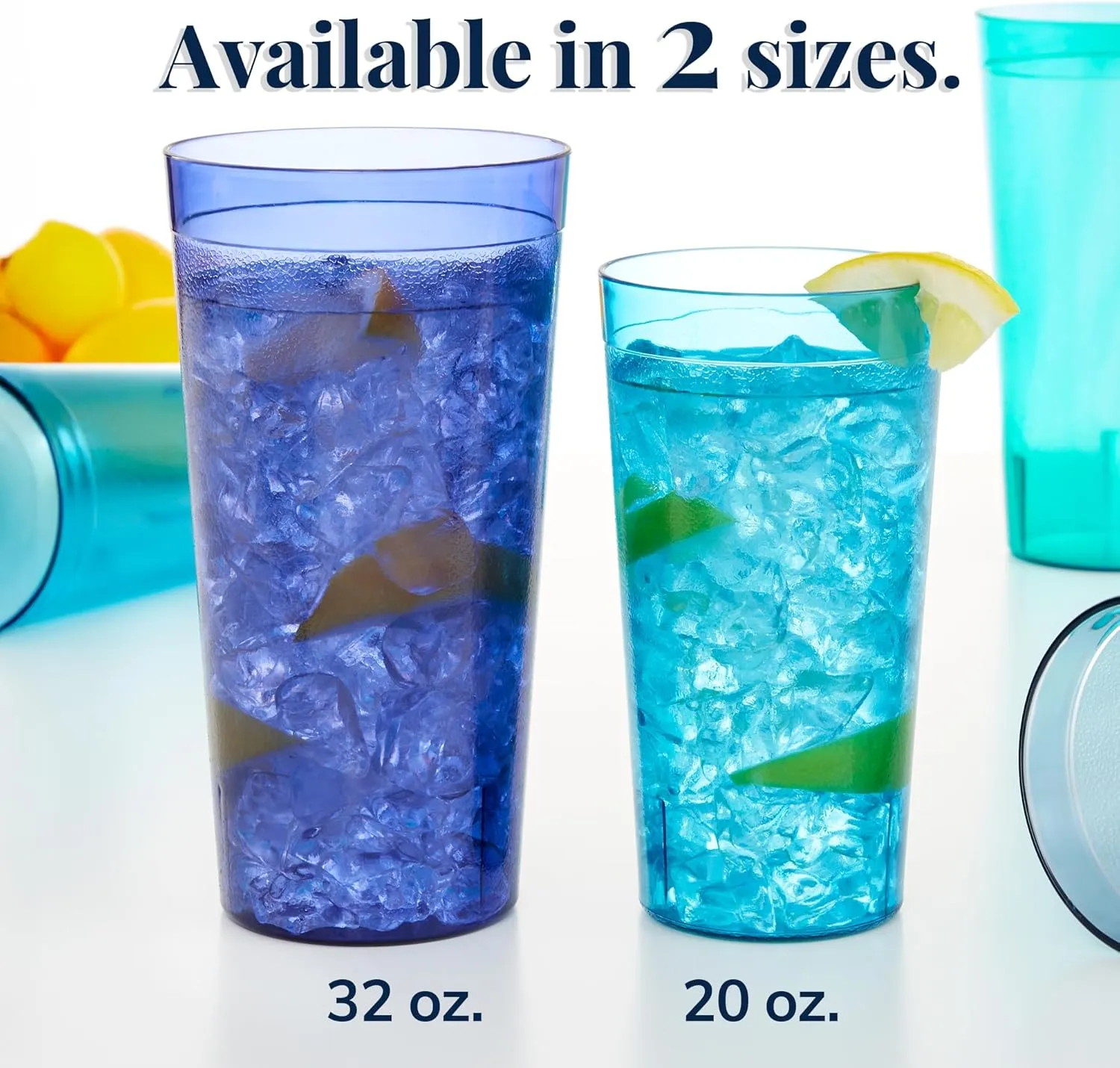 US Acrylic Café Plastic Reusable Tumblers (Set of 12) 32-ounce Iced-Tea Cups, Coastal | Value Set of Restaurant Style Drinking Glasses, Stackable, BPA-free, Made in the USA | Top-rack Dishwasher Safe