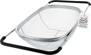 U.S. Kitchen Supply - Premium Quality Over The Sink Stainless Steel Oval Colander with Fine Mesh 6 Quart Strainer Basket & Expandable Rubber Grip Handles - Strain, Drain, Rinse Fruits, Vegetables