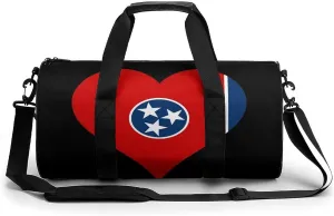 US State Tennessee Flag Heart Gym Bag for Women Men Travel Duffle Bag Carry on Weekender Tote Bag Lightweight