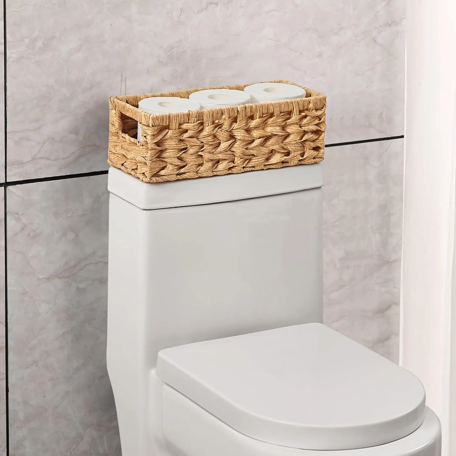 Vagusicc Wicker Storage Basket, Wicker Baskets with Handles, Toilet Paper Basket for Toilet Tank Top, Small Wicker Baskets for Organizing Shelves, 2-Pack