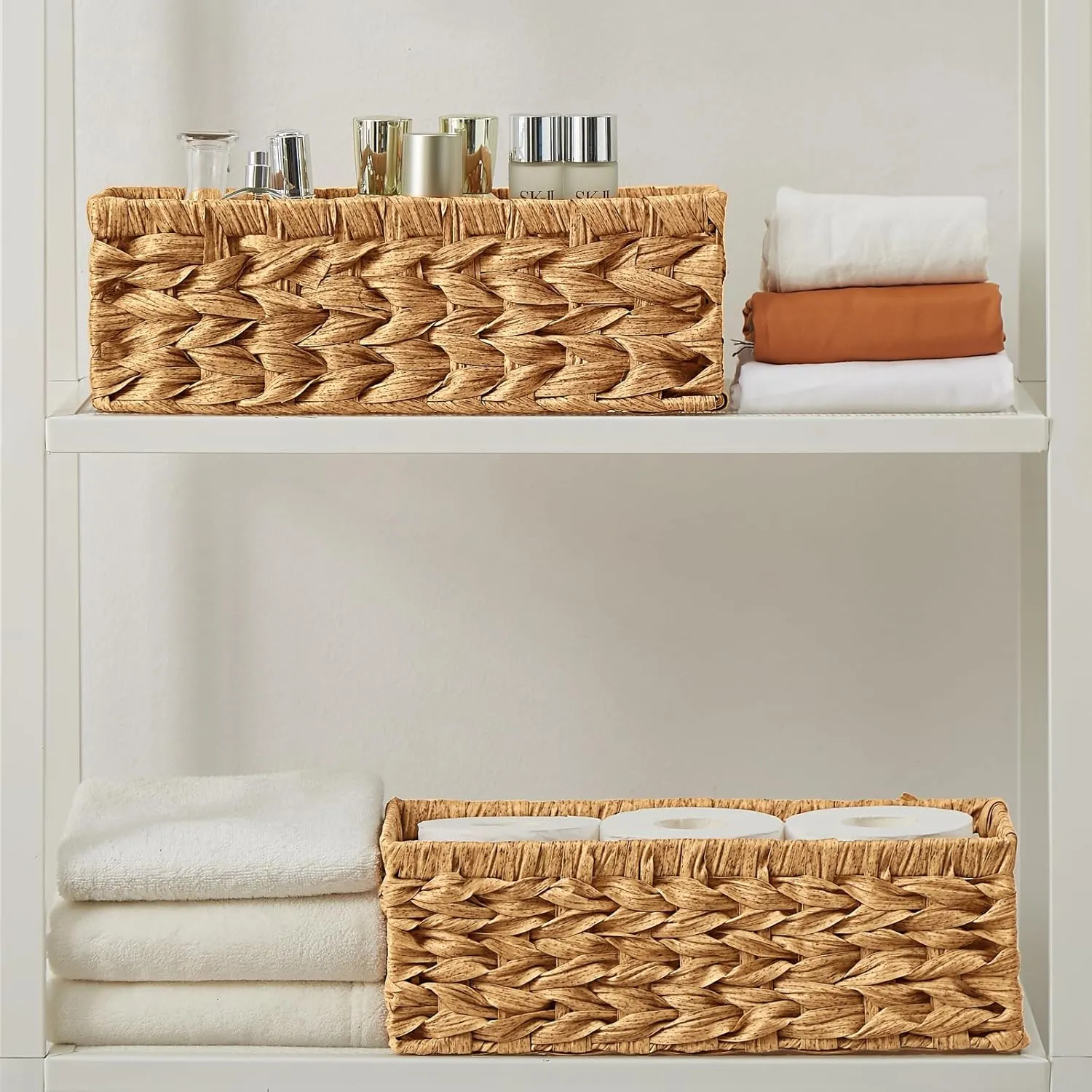 Vagusicc Wicker Storage Basket, Wicker Baskets with Handles, Toilet Paper Basket for Toilet Tank Top, Small Wicker Baskets for Organizing Shelves, 2-Pack