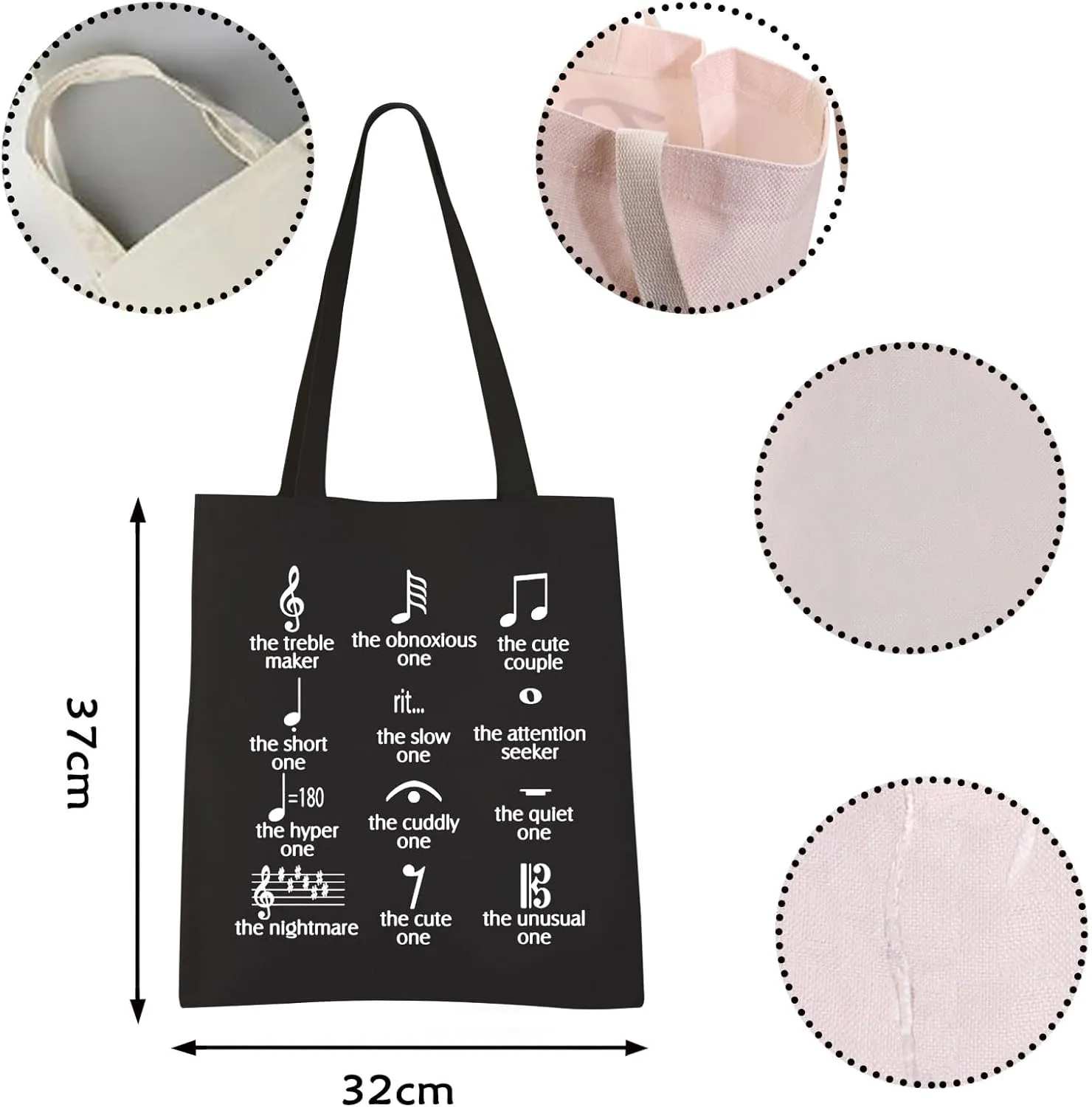 VAMSII Funny Music Note Tote Bag for Teachers, Producers, Lovers - Canvas Band Gift With Musical Note Theme