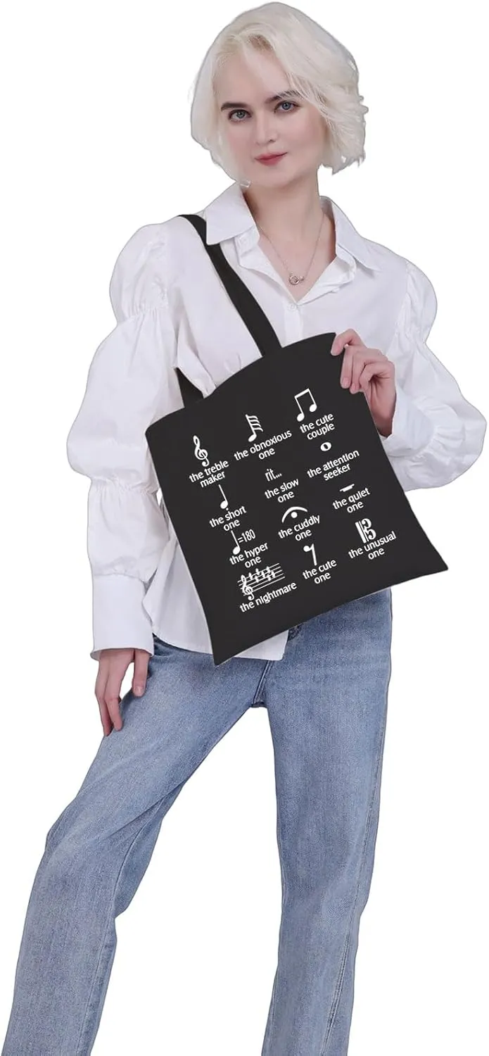 VAMSII Funny Music Note Tote Bag for Teachers, Producers, Lovers - Canvas Band Gift With Musical Note Theme