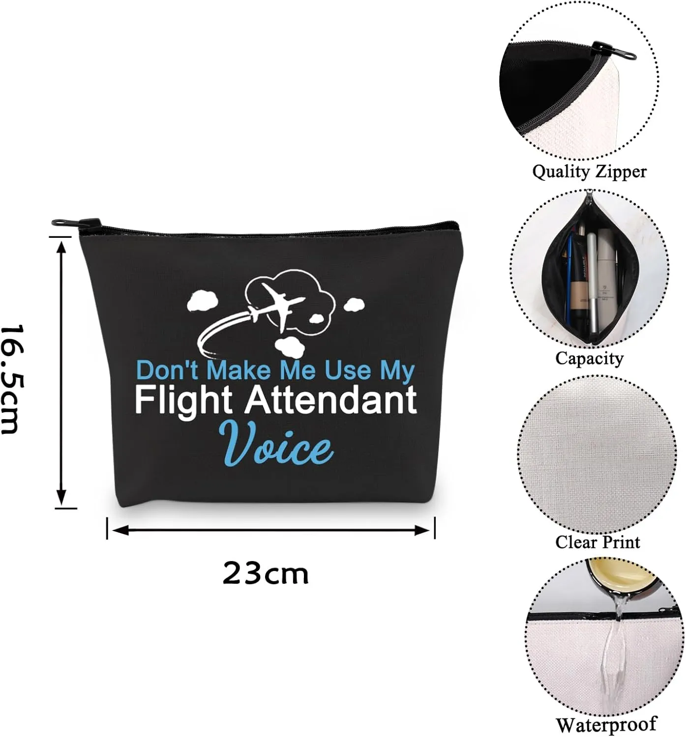 VAMSII Funny Pilot Flight Attendant Gifts Don't Make Me Use My Flight Attendant Voice Makeup Bag Gifts for Stewardess Flight Crew (Flight Attendant)