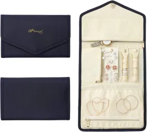 VanFn Jewelry Rolls, Travel Jewelry Organizer Roll, Foldable Jewelry Case, Women Jewelry Storage Bag for Journey-Rings, Necklaces, Earrings, Bracelets, Watches, Brooches P.Travel Series (Navy Blue)
