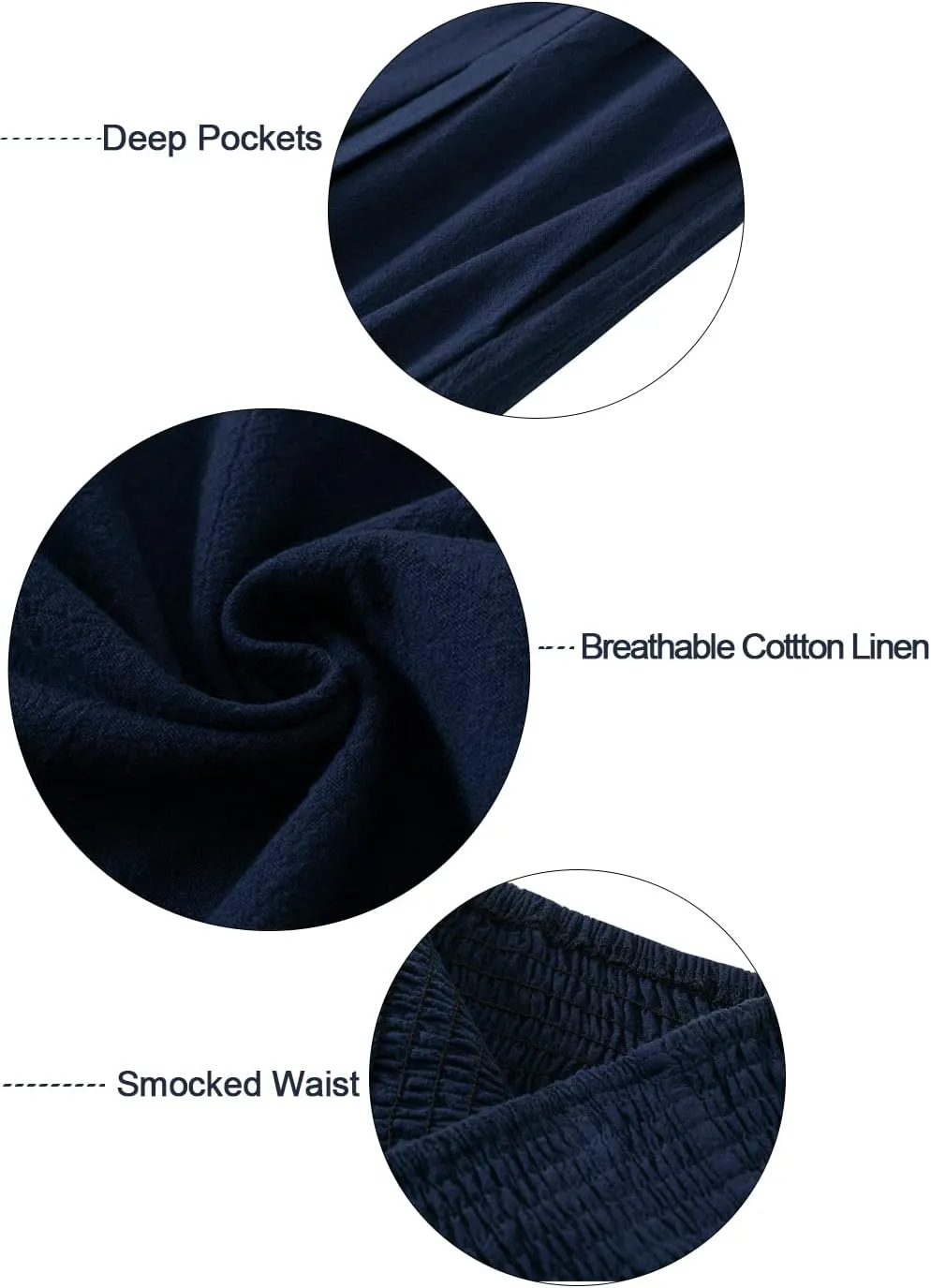 Vansha Women Summer High Waisted Cotton Linen Palazzo Pants Wide Leg Long Lounge Pant Trousers with Pocket