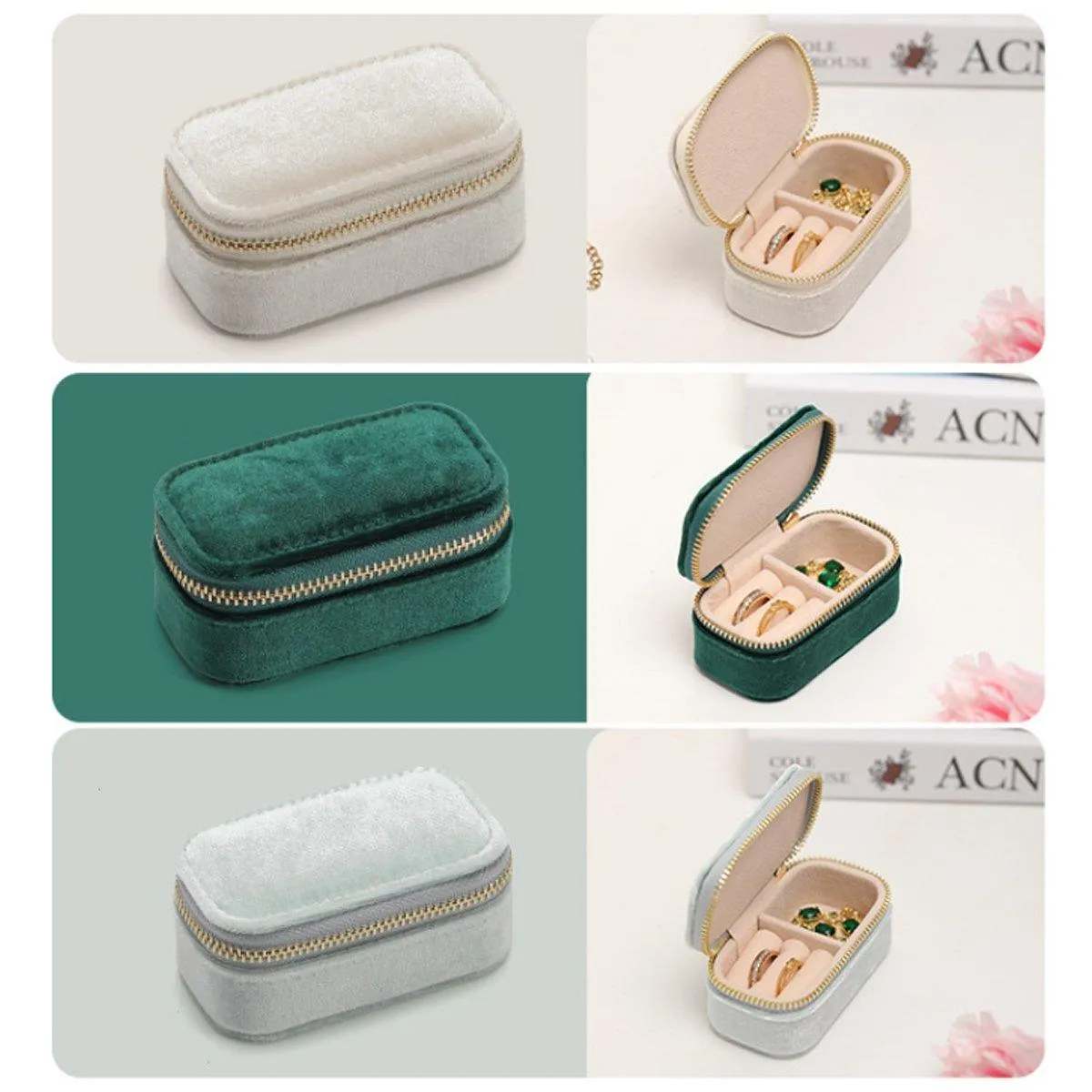 Velvet Mini Travel Jewelry Storage Box Portable Organizer Ring Earring Holder