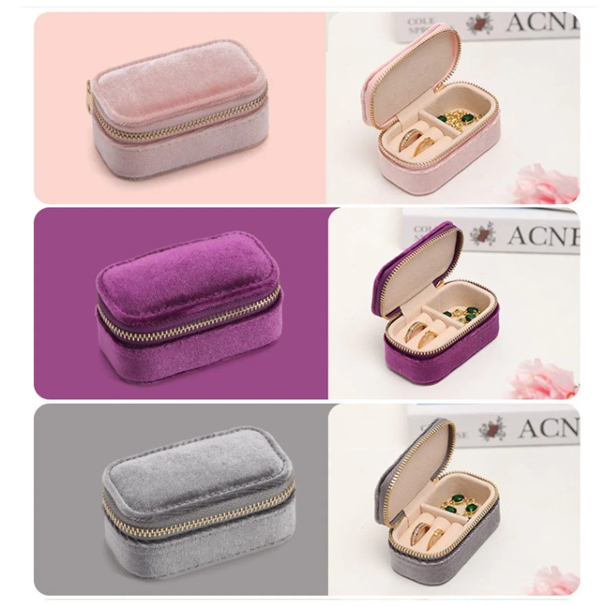 Velvet Mini Travel Jewelry Storage Box Portable Organizer Ring Earring Holder