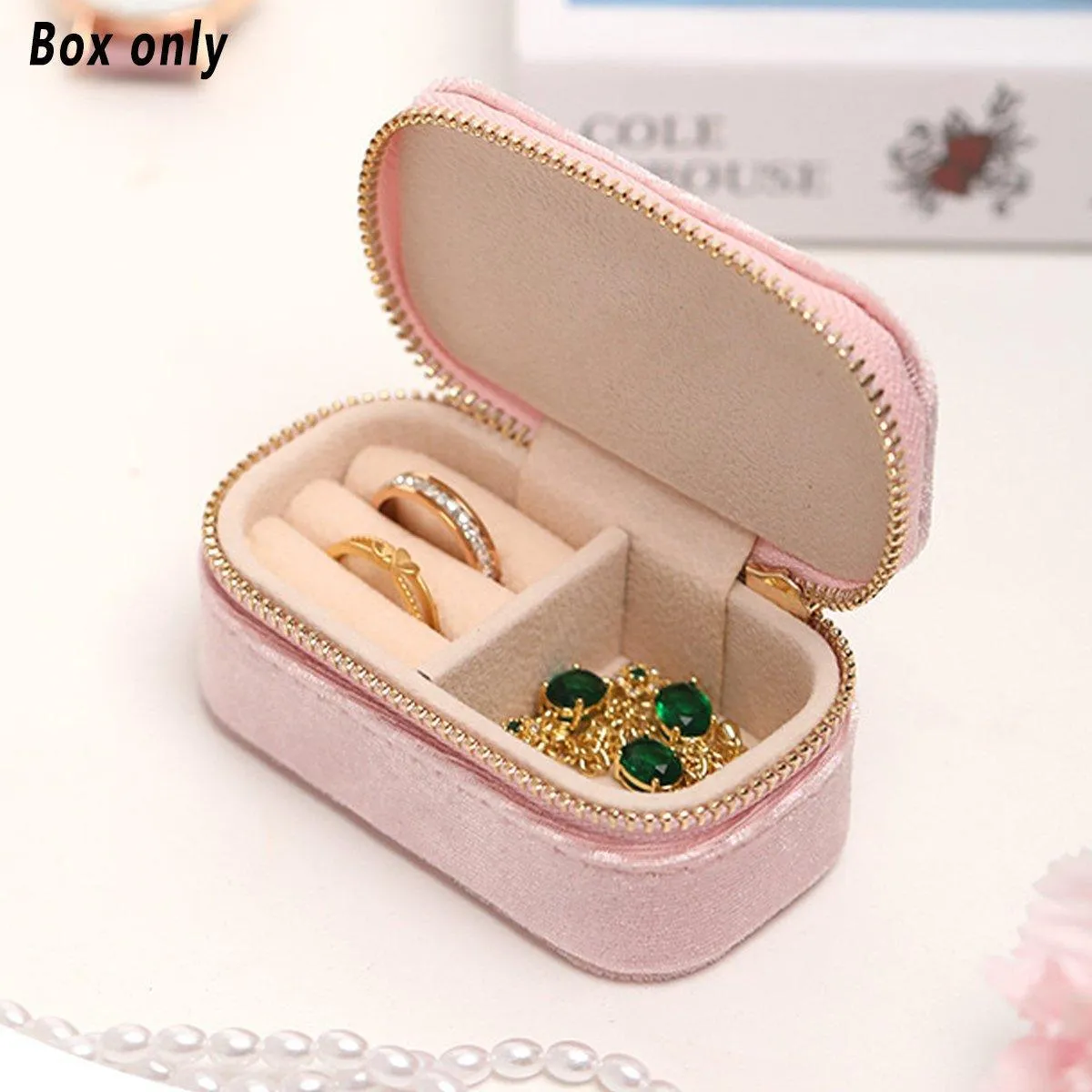 Velvet Mini Travel Jewelry Storage Box Portable Organizer Ring Earring Holder