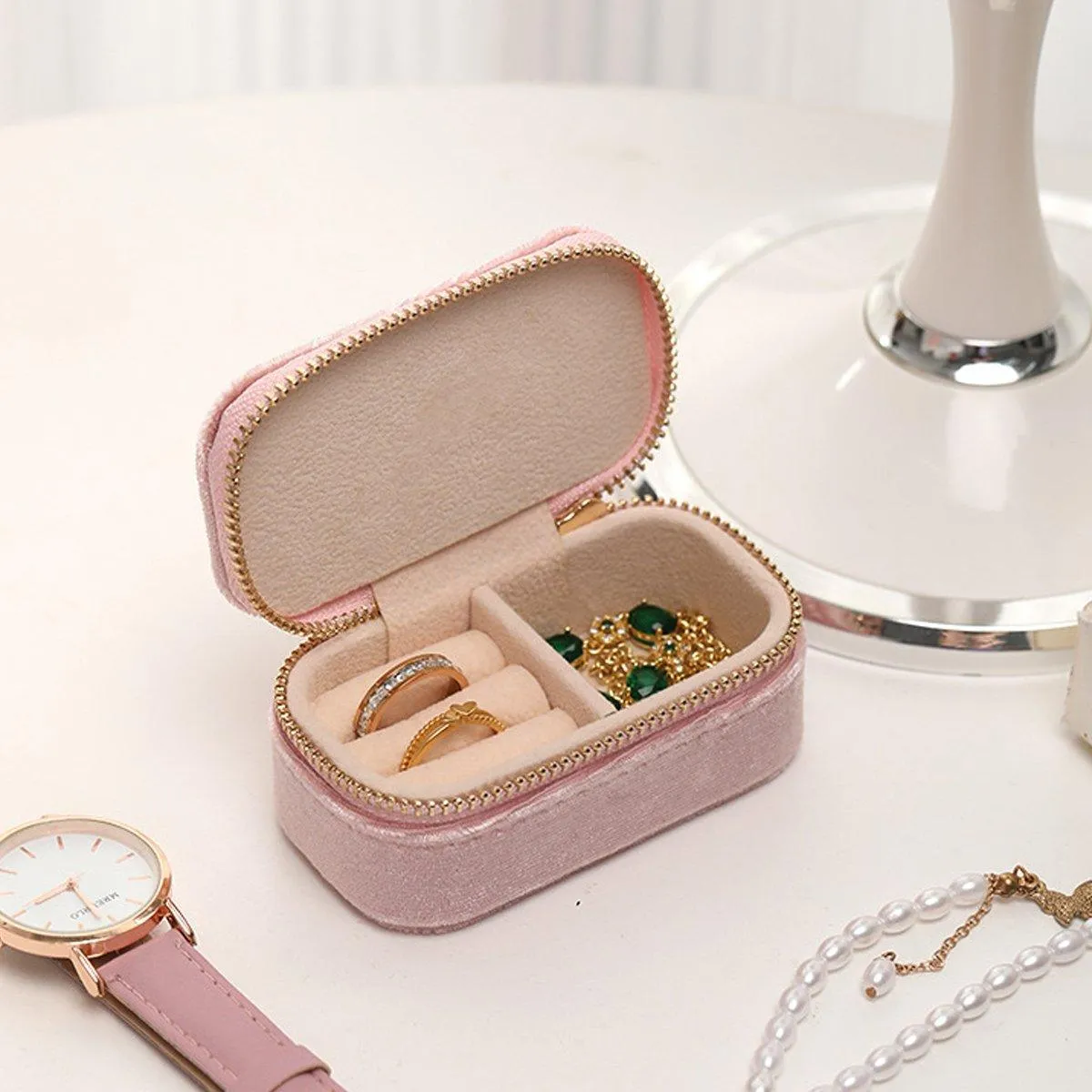 Velvet Mini Travel Jewelry Storage Box Portable Organizer Ring Earring Holder