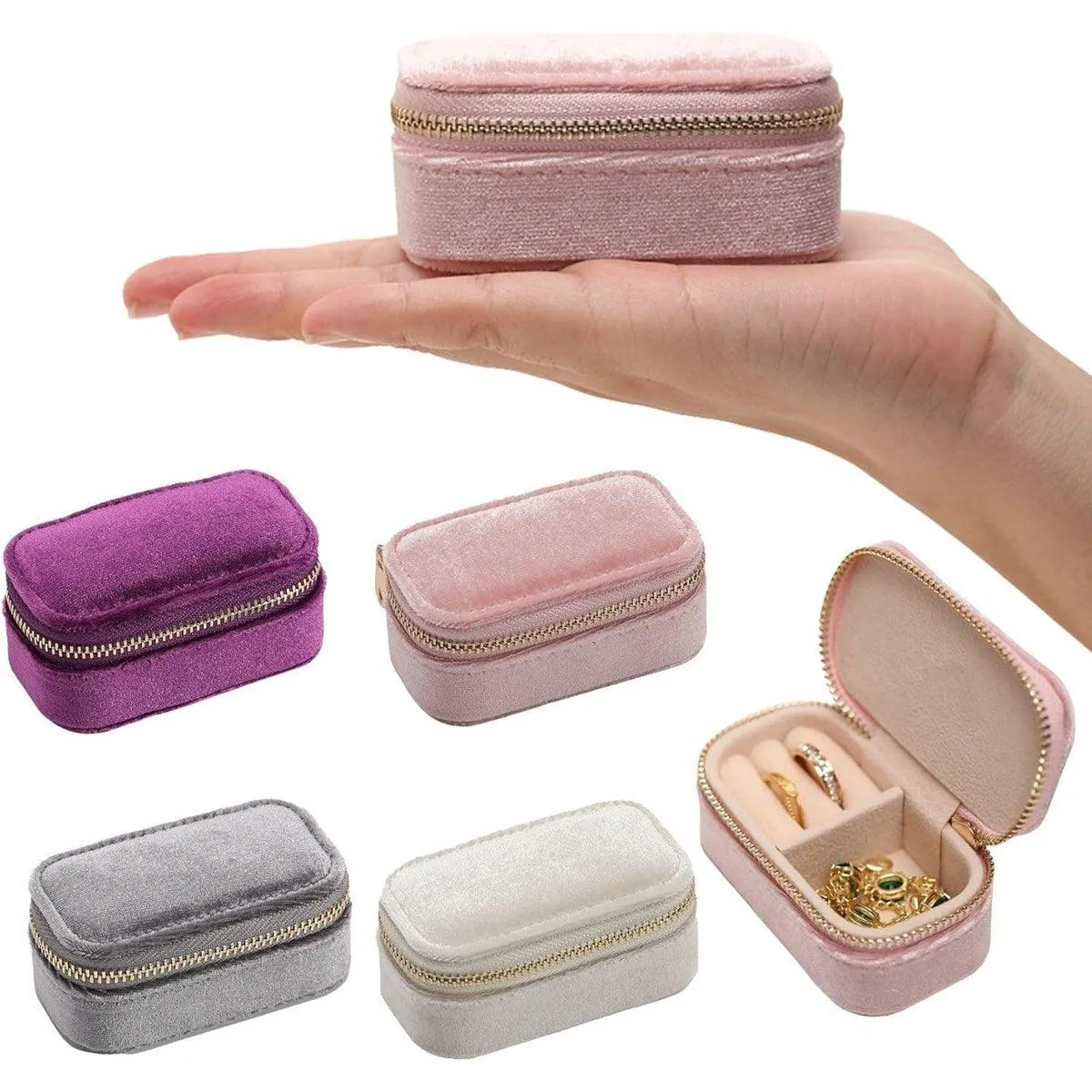 Velvet Mini Travel Jewelry Storage Box Portable Organizer Ring Earring Holder