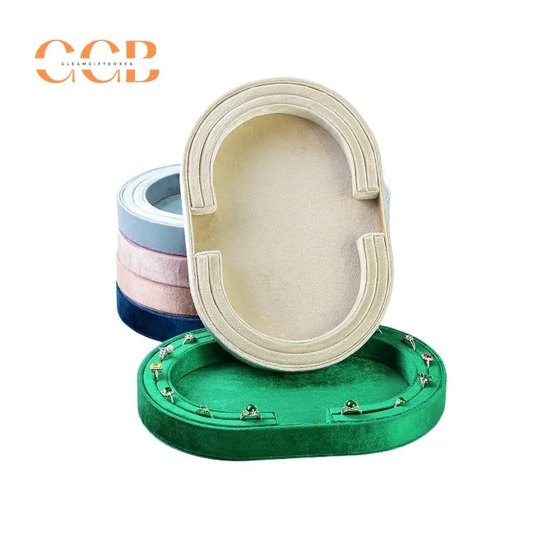 Velvet Oval Jewelry Tray for Earring Necklace Ring Organization